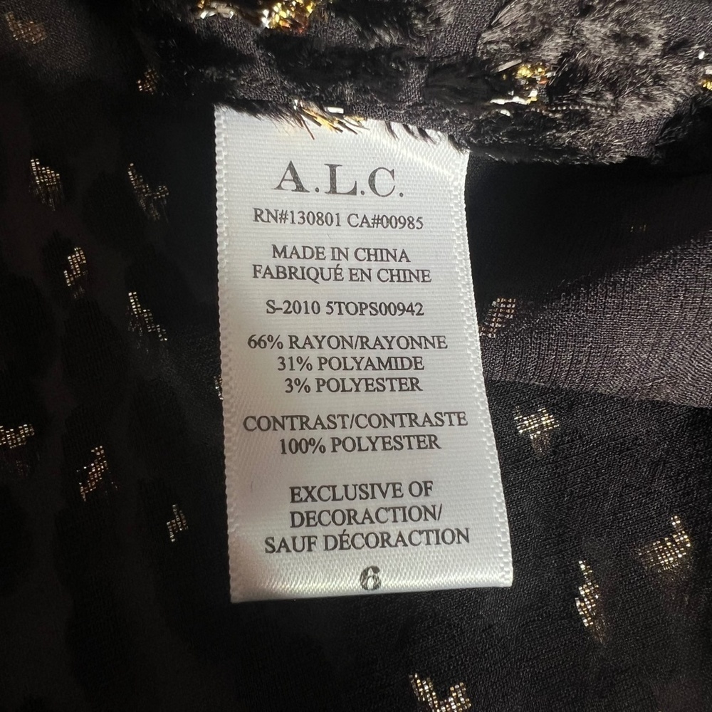 A.L.C. Ophelia Black Velvet Print Sheer Blouse  Top in Carob Metallic,Size 6 NWT - Picture 16 of 16